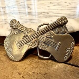 Vintage 1970s Western Brass Color Guitar Guitars Belt Buckle Music Nashville
